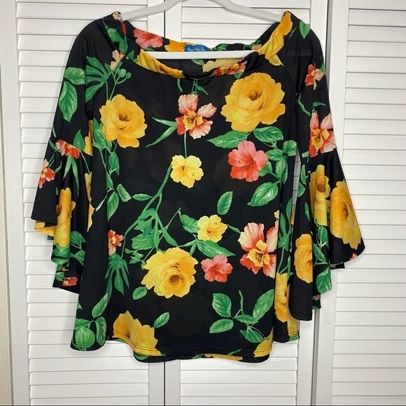 Vintage Willy Jay's Floral Rose Print Blouse with Flutter Sleeves Size S - Picture 2 of 11